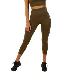 GYMSHARK Energy Seamless Cropped Leggings Olive Green Small Athletic Pants